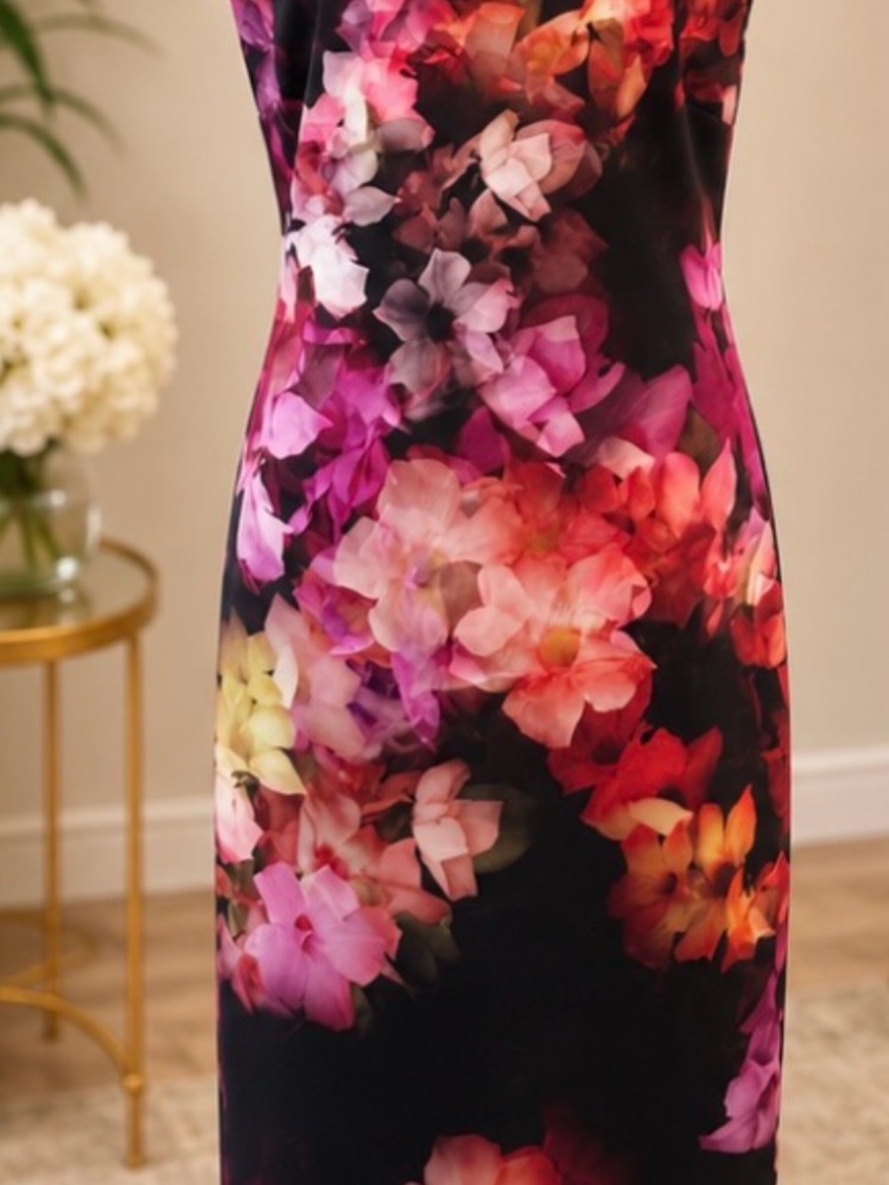 Ted Baker London Black Floral Midi Sheath Dress Size 4
